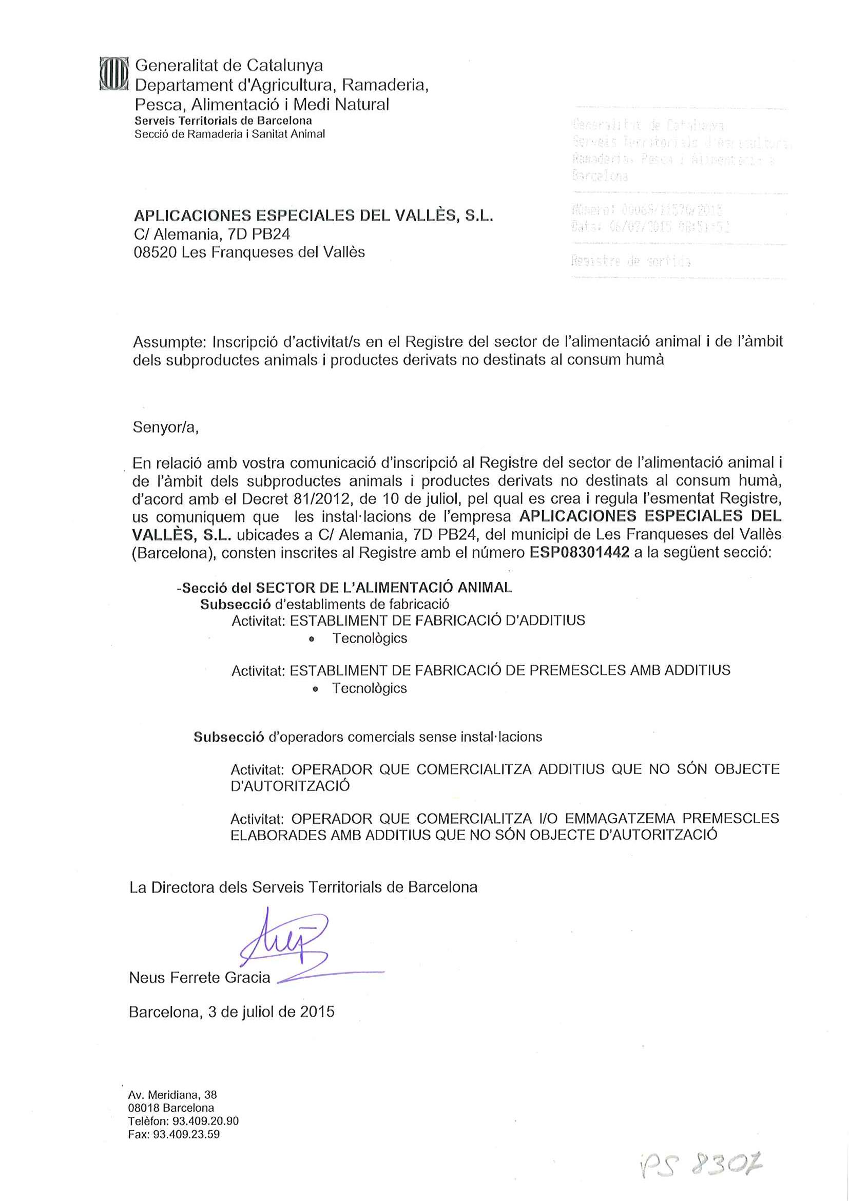 3Nº FABRICANT ESP08301442 Catalunya Definitiu